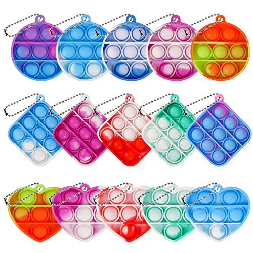 MEIEST 15 PCS Mini Pop Bubble Fidget Sensory Toy, Simple Silicone Rainbow Stress Relief Hand Toy,Squeeze Key-Chain Toy for Adults and Kids,Colorful Anti-Anxiety Office Desk Toys(3 Shapes) 130 Small