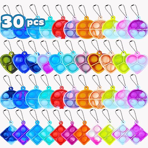 30 PCS Random Color Mini Pop Keychain Fidget Toy Push Bubble Pop Silicone Squeeze Sensory Toys Make Fun for Kids Anxiety Stress Reliever for Adults