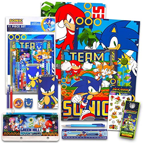Sonic The Hedgehog School Supplies Value Pack for Kids - 13 Pc Bundle with Sonic Folders, Notebook, and Stickers for Boys and Girls | Sonic Back to School Supplies
