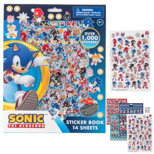 Sonic The Hedgehog Stickers for Kids, 14 Sheet Sonic Sticker Book Set Including Puffy Stickers, 1200+ Stickers