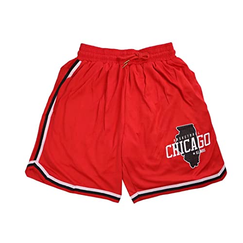 Mens Chicago City Basketball Shorts with Pockets, Sports Fans Shorts Red Training Shorts Quick Dry Red Medium