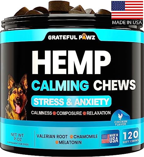 Hemp Calming Chews for Dogs - Dog Anxiety Relief & Stress - Dog Calming Treats - Travel, Thunder, Separation - Hemp Oil - Valerian - Melatonin for Dogs - Sleep Calming Aid - Pet Soft Bites