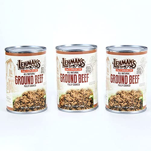 Lehman's All Natural USA Made Ready to Eat Canned Ground Beef Meat, 14.5 oz each, Pack of 3