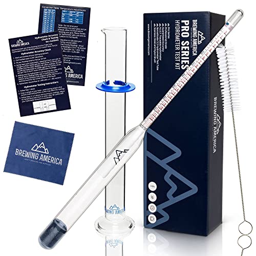 Brewing Hydrometer Alcohol Tester Kit: Beer & Wine American-Made Specific Gravity ABV Test Pro Series Traceable & Borosilicate Glass Test Tube Jar & Brush