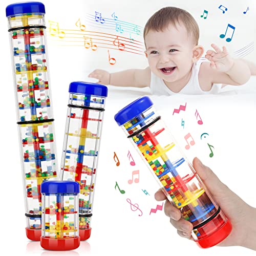 3 Pieces Rainmaker Rain Stick for Baby Shaker Sensory Auditory Musical Instrument Rattle Tube Plastic Toy for Boys and Girls, 4 Inches, 8 Inches, 12 Inches, One for Each Size