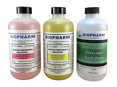 pH Buffer Calibration Solution 3-Pack: pH 4.00 Buffer, pH 7.00 Buffer, and Electrode Storage Solution  250 mL (8.4 fl oz) Each  NIST Traceable Reference Standards for All pH Meters