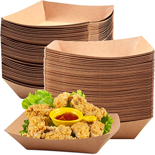 Oomcu 150 Pack 1/2 lb Disposable Kraft Brown Paper Food Trays,Small Recyclable Eco-Friendly Take Out Food Serving Boats Baskets Trays for Party Snacks French Fries Nachos Tacos BBQ