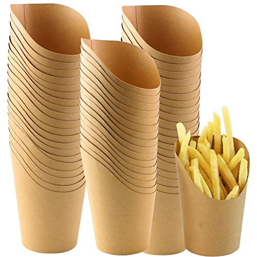 GothaBach 100 Pack Disposable Brown French Fries Cup Paper French Fries Cup Holder for Frozen Dessert Supplies Baking Cakes Popcorn Ice Cream Snacks Kraft Paper Cups Holder (12 oz)