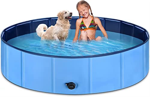 Dog Pool for Large Dogs 63"x12" JECOO Kiddie Pool Hard Plastic Foldable Dog Bathing Tub Portable Outside Kids Swimming Pool for Pets and Dogs