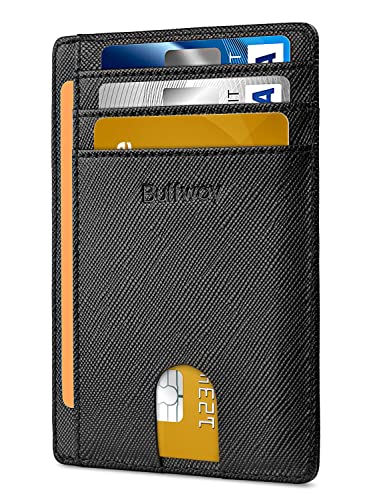 Buffway Slim Minimalist Front Pocket RFID Blocking Leather Wallets for Men Women - Cross Black