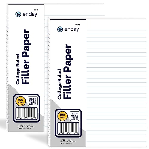 College Ruled 3-Hole Punched Filler Paper, 100 Sheets Per Pack, Lined White Papers for 3-Ring Binders, Writing Office College Student (Pack of 2) -By Emraw