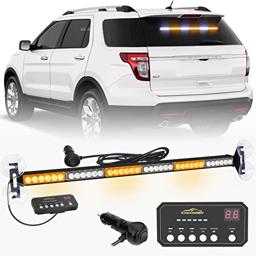 XRIDONSEN 26 inch Traffic Advisor Strobe Light Bar 36 LED Amber White Emergency Hazard Warning Flashing Safety Lights Front/Rear Window w/Directional for Construction Vehicles Tow/Plow Trucks SUV