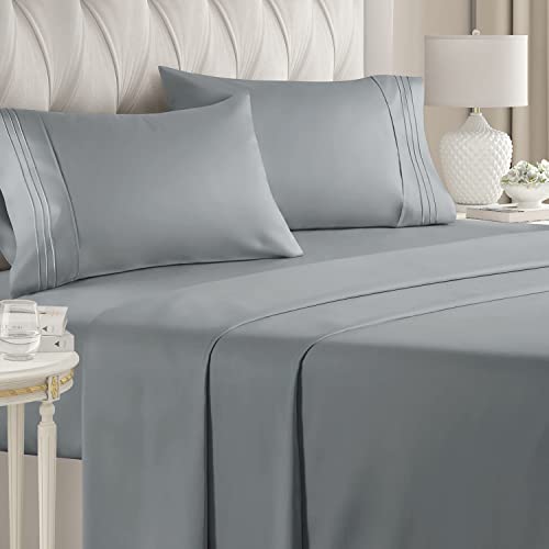 King Size Sheet Set - Breathable & Cooling Sheets - Hotel Luxury Bed Sheets - Extra Soft - Deep Pockets - Easy Fit - 4 Piece Set - Wrinkle Free - Comfy  Steel Blue Bed Sheets - Kings Sheets  4 PC