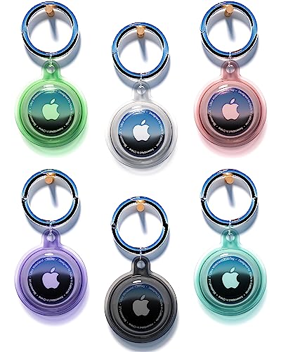 6 Pack Airtag Keychain Waterproof, Air Tag Holder for Apple Airtag GPS Tracker, Soft Full-Body Shockproof Apple Tag Case for Dog Cat Collar, Luggage, Keys (6 Colors)