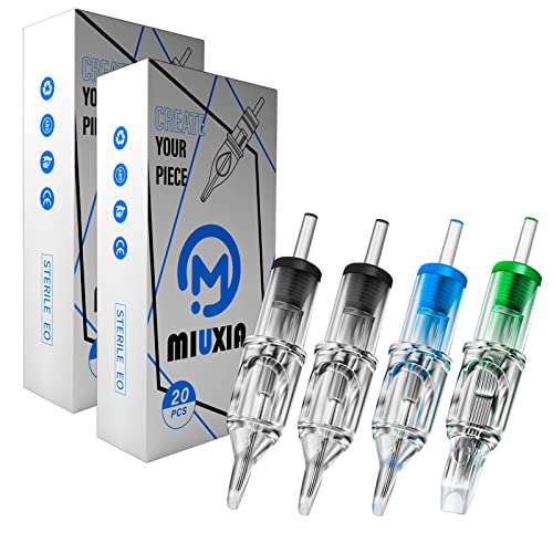 MIUXIA Tattoo Cartridge Needles 40Pcs Assorted Mixed Tattoo Needle Cartridges Round Liner Shader Magnum 3RL 5RL 5RS 7M1 Disposable Membrane Tattoo Supplies Agujas Para Tatuar