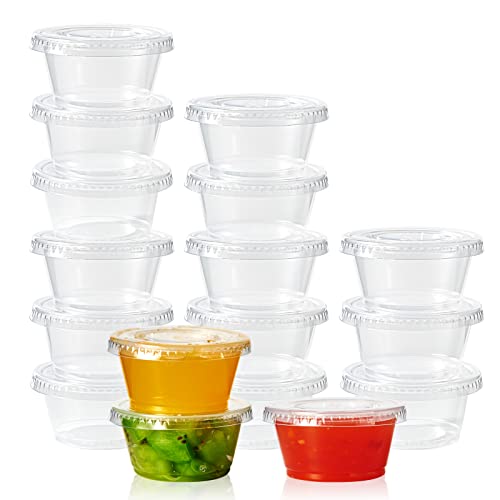 Turbo Bee 400 Sets 2oz Portion Cups with Lids,Jello Shot Cups with Lids, Small Disposable Souffle Portion Container for Salad Dressing Sauce Condiment Snack Souffle and Salsa