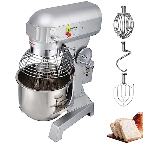 Happybuy 10Qt Commercial Food Mixer with Timing Function Commercial Mixer 500W Stainless Steel Bowl Heavy Duty Electric Food Mixer Commercial with 3 Speeds Adjustable, Perfect for Bakery Pizzeria