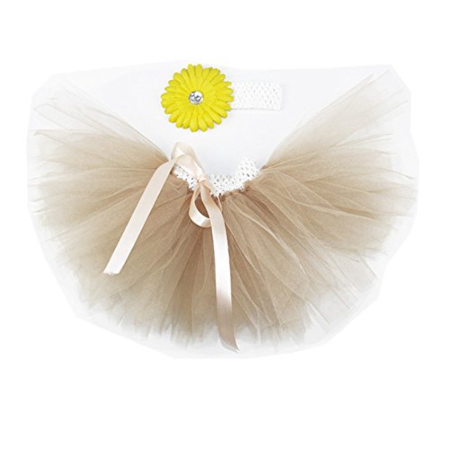 Newborn Baby Girls Birthday Layered Tulle Tutu Skirt Flower Yellow Daisy Headwear Outfits Champagne