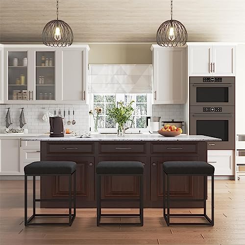 Sophia & William Counter Height 24" Bar Stools Set of 3 Backless Bar Stools for Kitchen Island,Modern PU Leather Square Bar Stools with Metal Steel Frame & Footrest,300 LBS,Black