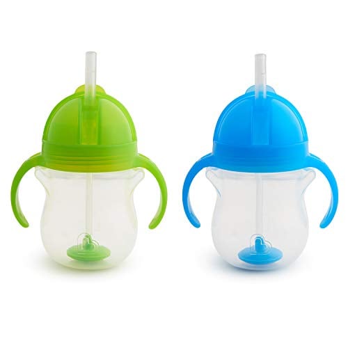 Munchkin Any Angle Weighted Straw Trainer Cup with Click Lock Lid, 7 Ounce, 2 Count (Pack of 1), Blue/Green