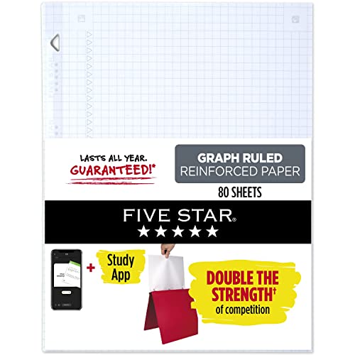 Five Star Loose Leaf Paper, Notebook Paper, Graph Paper, Reinforced Filler Paper, Fights Ink Bleed, 8.5 x 11, 80 Sheets (170122), White