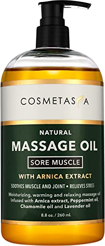 Cosmetasa Sore Muscle Massage Oil - 8.8 oz Soothes Muscle and Joint with Arnica Extract, Peppermint, Chamomile, and Lavender Oil