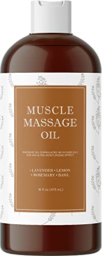 Relaxing Massage Oil for Massage Therapy - Sore Muscle Oil Massage Oil with Lavender and Rosemary Oils for Muscle Relief - Full Body Warming Massage Oil for Sore Muscles for Pro or Home Use (16oz)