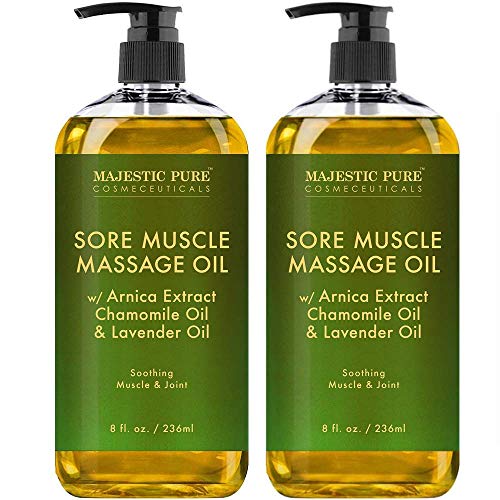 MAJESTIC PURE Arnica Sore Muscle Massage Oil for Body - Best Natural Therapy Therapy Oil with Lavender and Chamomile Essential Oils - Warming, Relaxing, Massaging Joint & Muscles, 8 fl. oz., Set of 2