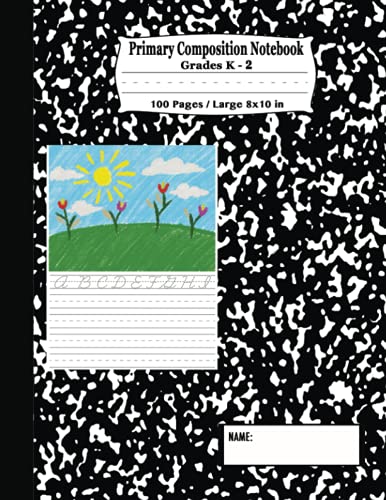 Primary Composition Notebook: Draw & Write with Picture Space on Top - Marble Black and White - Grades K-2 Handwriting Practice - Storybook Journal - Wide Ruled - Large 8.1 x 11 Size