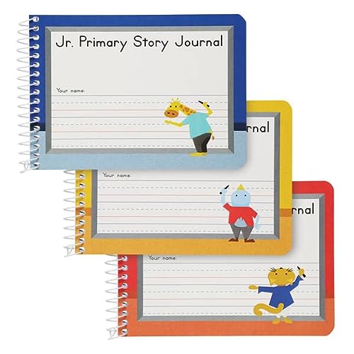 Oxford Jr. Primary Composition Spiral Notebooks, Half Size, 4-7/8 x 7-1/2 Inches, Kids Handwriting & Drawing Story Journal, Pre-K, Grades K-2, 100 Sheets/200 Pages, 3 Pack, Red, Yellow, Blue