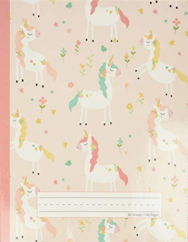 Unicorn Flowers - Primary Story Journal: Dotted Midline and Picture Space | Grades K-2 Composition School Exercise Book | 100 Story Pages