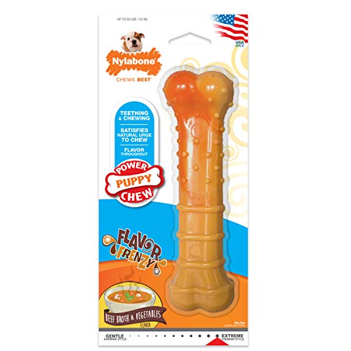 Nylabone Puppy Power Chew Toy - Tough and Durable Puppy Chew Toy for Teething - Puppy Supplies - Beef Broth & Vegetable Flavor, Small (1 Count)