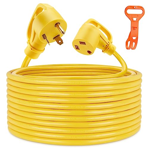 Kohree 50FT RV Extension Cord 30 AmpRV Power Extension Cord NEMA TT-30P Male to TT-30R Female Heavy Duty 10/3 Gauge STW Wire with Cord Organizer for RV Trailer Campers 125V, 3750W, ETL Listed