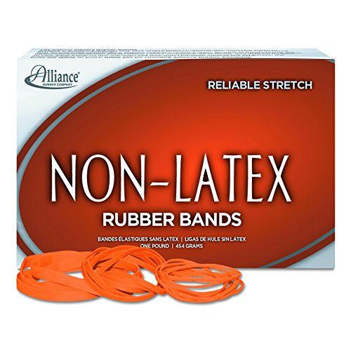 Alliance Rubber 37176#117B Non-Latex Rubber Bands, 1 lb Box Contains Approx. 250 Bands (7" x 1/8", Orange)