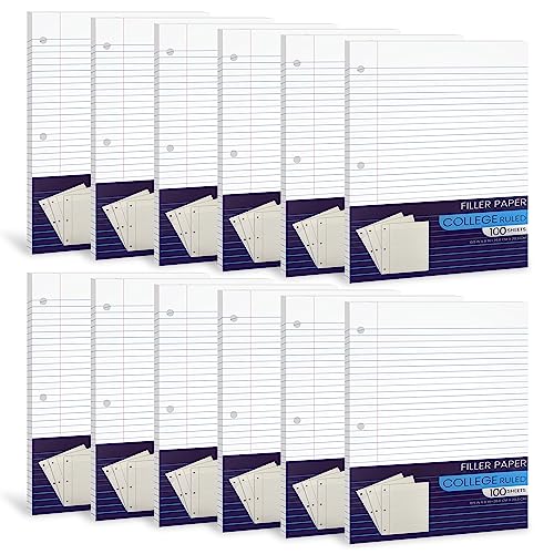 Notebook Paper College Ruled, Loose Leaf Paper College Ruled Notebook Paper, Lined Filler Paper for 3 Ring Binders - 10.5 X 8", for Students, College, School Classroom - 100 Sheets/Pack (12 Pack)