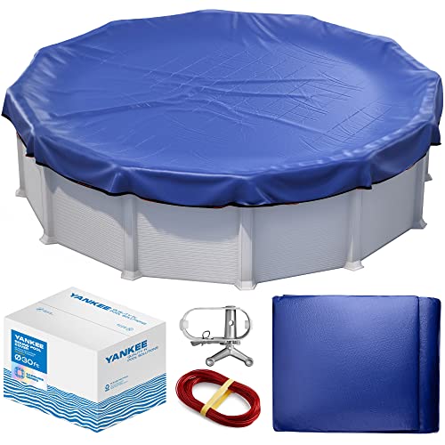 30 ft Round Pool Cover | Extra Thick & Durable Above-Ground Pool Cover | Sapphire Series of Premium Cold- and UV-Resistant Pool Cover | Above-Ground Pool Protection | by Yankee Pool Pillow