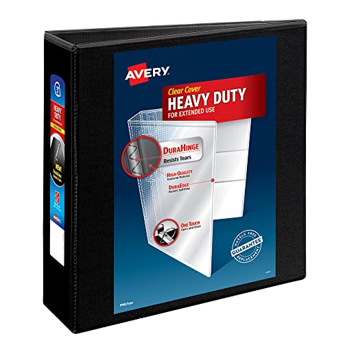 Avery Heavy-Duty View 3 Ring Binder, 3 Inch One Touch Slant Rings, 3.5" Spine, 1 Black Binder (79100)