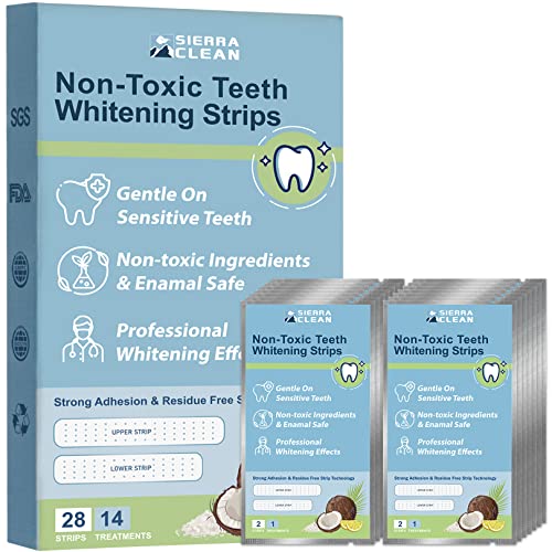 Sierra Clean Teeth Whitening Strip 14 Treatments, Sensitivity Free Enamel Safe, Fast Teeth Whitening Kit, Dentist Recommended Remove Coffee Tea Smoking Stains-28 Strips