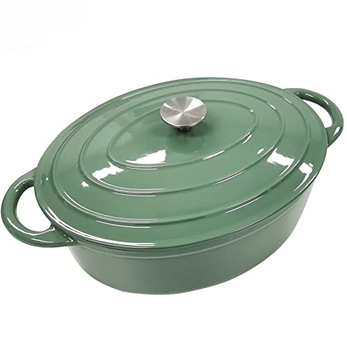 Godappe Enameled Oval Cast Iron Dutch Oven 7 qt Dutch Oven Pot with Lid Non-stick Enamel Coated Dutch Oven for Braising, Broiling, Bread Baking, Frying(Olive Green)