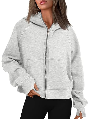 AUTOMET Womens Oversized Sweatshirts Zip Up Cropped Hoodies Fleece Jackets Full Zip Pullover Sweater 2023 Fall Fashion Outfits Trendy Winter Clothes Grey