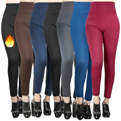 Moon Wood 7 Pack Womens Fleece Lined Leggings High Waist Soft Stretchy Winter Warm Leggings