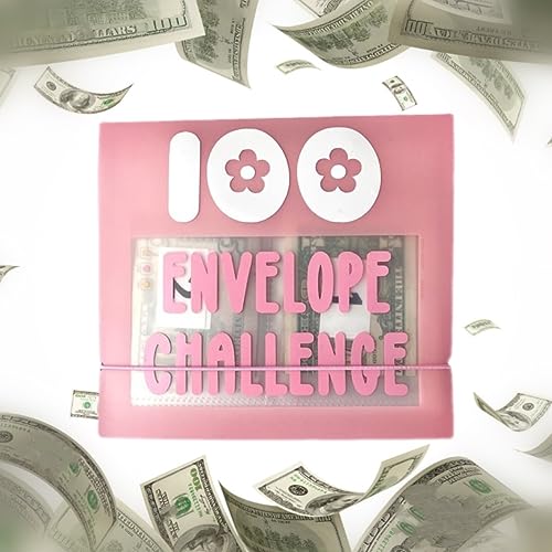 100 Envelope Challenge Binder, Saving Challenge Box kit Cash Saving Challenge Kit, Savings Challenges Book with Cash Envelopes, Budget Planner Book for Budgeting, Savings Challenges Sheets (Pink)