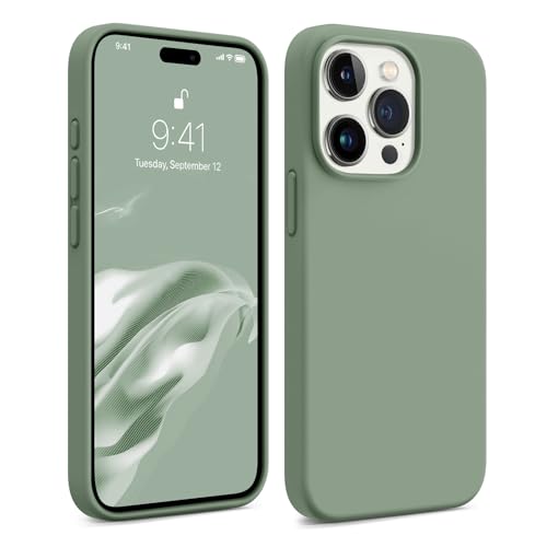 AOTESIER Shockproof Designed for iPhone 15 Pro Case, Liquid Silicone Phone Case with [Soft Anti-Scratch Microfiber Lining] Drop Protection 6.1 inch Slim Thin Cover - Sage Green