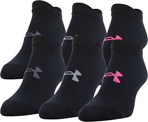 Under Armour Women's Essential 2.0 Lightweight No Show Socks, 6-Pairs , Black/Cerise Assorted , Medium