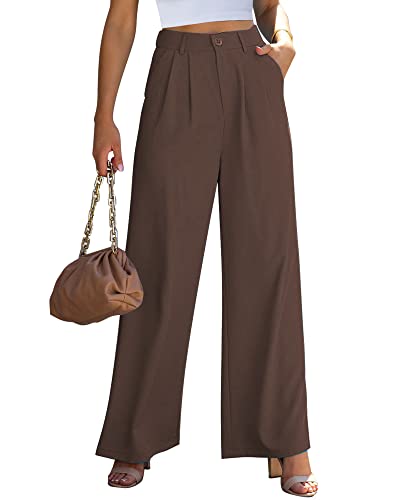 GRAPENT Womens Flowy Pants Womens Wide Leg Trousers OldMoneyClothesWomen Summer Pants Women Flowy Dress Pants Business Casual Brown Trousers Color Chocolate Brown Size Large Size 12 Size 14