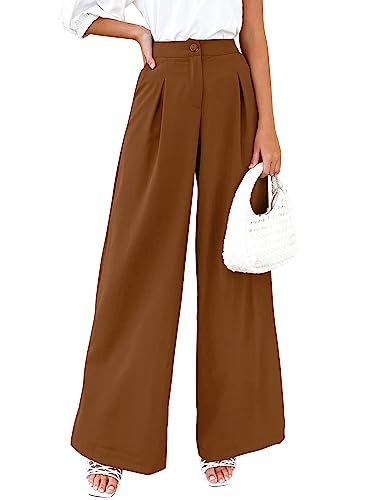 MIROL Women's Wide Leg Palazzo Pants Elastic High Waist Trousers Comfy Work Suit Pants with Pockets Brown