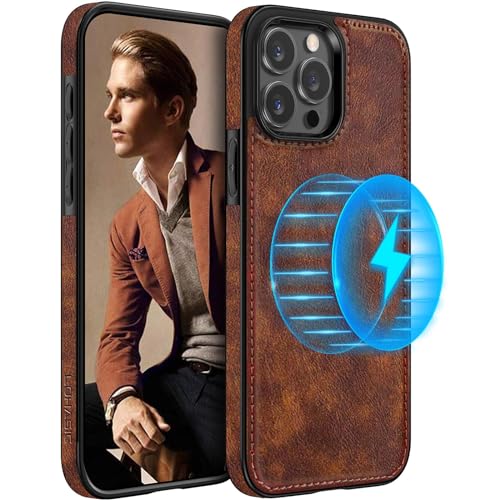 LOHASIC for iPhone 15 Pro Leather Case Compatible with Magsafe, Slim Luxury PU Non-Slip Grip Rugged Bumper Shockproof Full Body Protective Cover Phone Cases for iPhone 15 Pro 5G 6.1" (2023) - Brown