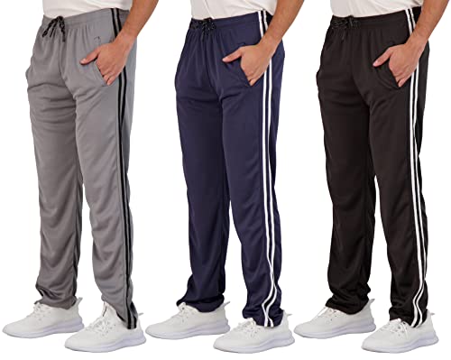 3 Pack: Men's Mesh Athletic Active Gym Workout Open Bottom Sweatpants Pockets Sports Training Soccer Track Running Casual Lounge Comfy Jogging Quick Dry Drawstring Relaxed Straight Leg- Set 5, L