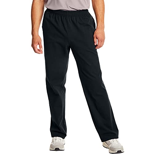 Hanes Small Essentials Sweatpants, Mens Cotton Jersey Pants with Pockets, 33, Black, Medium