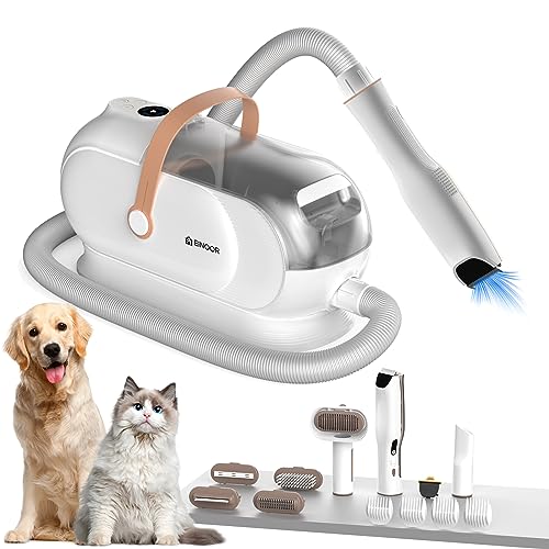 Professional Pet Grooming Kit with Vacuum Function-3L Capacity,7 Replaceable Heads,4 Limit Combs-Suitable for Pets Lengths-Includes Grooming Brush,DeShedding Brush-Low Noise Design-White